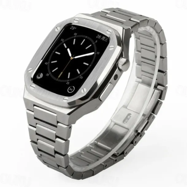 Link Bracelet Compatible with Apple Watch band 40mm 41mm 44mm 45mm with Case Men Butterfly Buckle Stainless Steel Strap Replacement Wristband for iwatch Series 9 8 7 6 5 4 SE