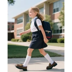 Little Girls' Black Faux Leather Loafers with Gold Buckle – Classic School Uniform Dress Shoes for Kids