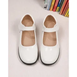 Little Girls' Black Patent Mary Jane Shoes with Hook-and-Loop Strap – Easy On School Dress Shoes for Elementary Kids