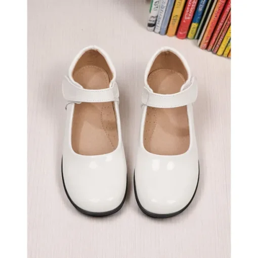 Little Girls' Black Patent Mary Jane Shoes with Hook-and-Loop Strap – Easy On School Dress Shoes for Elementary Kids
