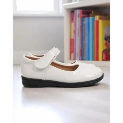 Little Girls' Black Patent Mary Jane Shoes with Hook-and-Loop Strap – Easy On School Dress Shoes for Elementary Kids