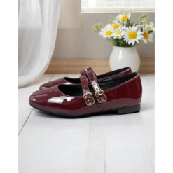 Little Girls' Double Strap Patent Mary Jane Flats – Classic Buckle School Shoes for Daily Wear and Uniform Use
