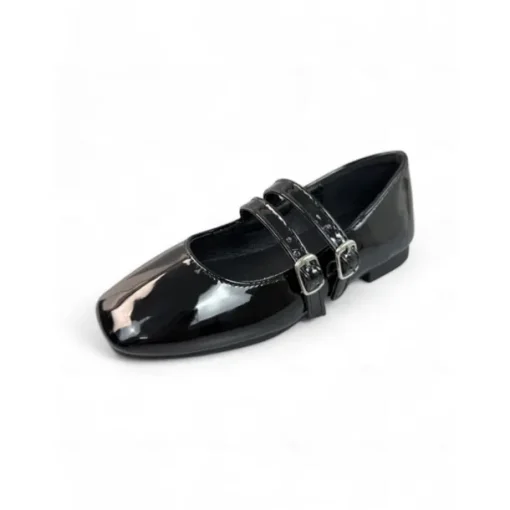 Little Girls' Double Strap Patent Mary Jane Flats – Classic Buckle School Shoes for Daily Wear and Uniform Use