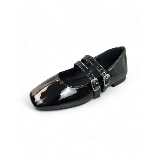 Little Girls' Double Strap Patent Mary Jane Flats – Classic Buckle School Shoes for Daily Wear and Uniform Use