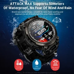 LOKMAT ATTACK MAX Smart Watch 1.53 inch Smartwatch Fitness Running Watch Bluetooth Pedometer Call Reminder Sleep Tracker Compatible with Android iOS Women Men Long Standby Hands-Free Calls Waterproof