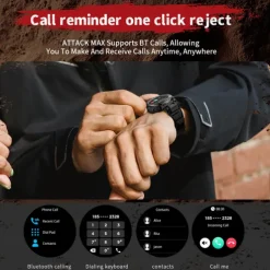 LOKMAT ATTACK MAX Smart Watch 1.53 inch Smartwatch Fitness Running Watch Bluetooth Pedometer Call Reminder Sleep Tracker Compatible with Android iOS Women Men Long Standby Hands-Free Calls Waterproof