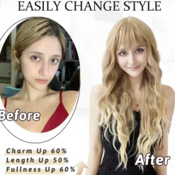 Long Wigs with Bangs for Women Curly Wavy Hair Wigs Heat Resistant Synthetic Fiber Wigs for Daily Party Use