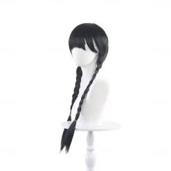 Long Black Straight Braided Wig for Braids Hair for Kids Girl Cosplay Party Halloween Wigs
