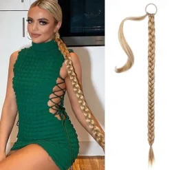 Long Braided Ponytail Extension with Hair Tie Straight Wrap Around Hair Extensions Ponytail Natural Soft Synthetic Hair Piece for Women