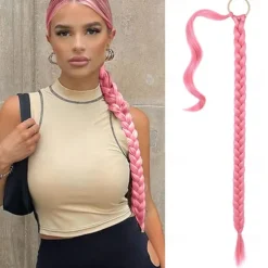 Long Braided Ponytail Extension with Hair Tie Straight Wrap Around Hair Extensions Ponytail Natural Soft Synthetic Hair Piece for Women