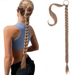 Long Braided Ponytail Extension with Hair Tie Straight Wrap Around Hair Extensions Ponytail Natural Soft Synthetic Hair Piece for Women