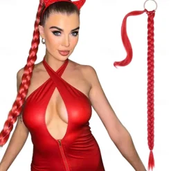 Long Braided Ponytail Extension with Hair Tie Straight Wrap Around Hair Extensions Ponytail Natural Soft Synthetic Hair Piece for Women