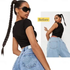 Long Braided Ponytail Extension with Hair Tie Straight Wrap Around Hair Extensions Ponytail Natural Soft Synthetic Hair Piece for Women