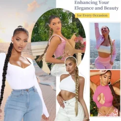 Long Braided Ponytail Extension with Hair Tie Straight Wrap Around Hair Extensions Ponytail Natural Soft Synthetic Hair Piece for Women