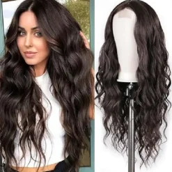 Long Brown Mixed Blonde Wavy Wig for Women 24 Inch Middle Part Curly Wavy Wig Natural Looking Synthetic Heat Resistant Fiber Wig for Daily Party Use Halloween Wigs