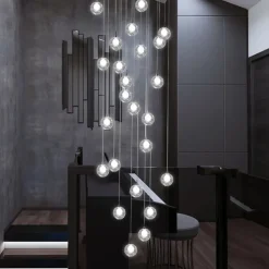 Long Chandeliers for High Ceilings,Modern Crystal Balls Pendant Light,Globe Raindrop Drop Lamp,Hanging Flush Mount Lighting Fixtures for Spiral Staircase,Foyer,Entrywa