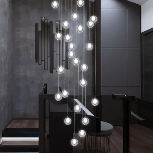Long Chandeliers for High Ceilings,Modern Crystal Balls Pendant Light,Globe Raindrop Drop Lamp,Hanging Flush Mount Lighting Fixtures for Spiral Staircase,Foyer,Entrywa