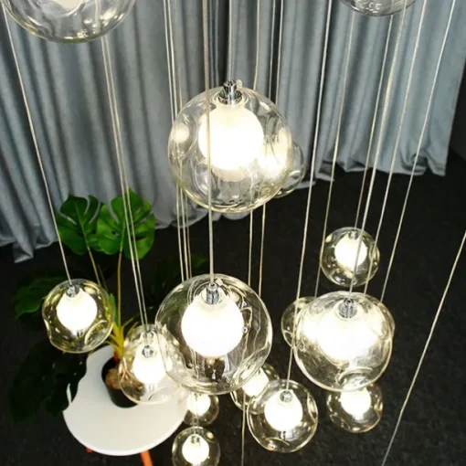 Long Chandeliers for High Ceilings,Modern Crystal Balls Pendant Light,Globe Raindrop Drop Lamp,Hanging Flush Mount Lighting Fixtures for Spiral Staircase,Foyer,Entrywa