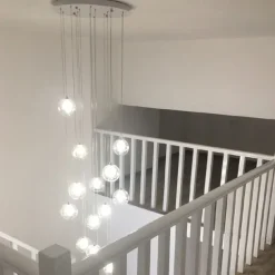 Long Chandeliers for High Ceilings,Modern Crystal Balls Pendant Light,Globe Raindrop Drop Lamp,Hanging Flush Mount Lighting Fixtures for Spiral Staircase,Foyer,Entrywa