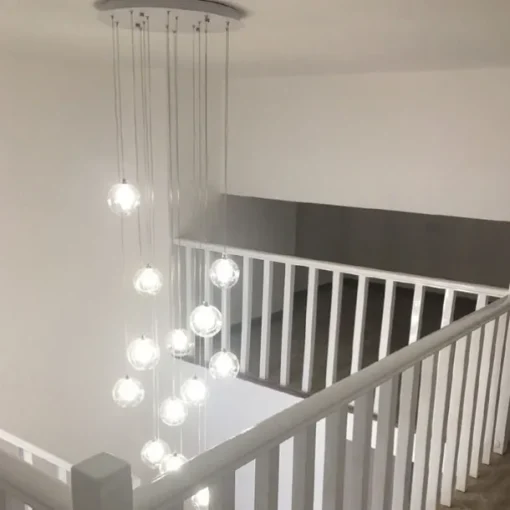 Long Chandeliers for High Ceilings,Modern Crystal Balls Pendant Light,Globe Raindrop Drop Lamp,Hanging Flush Mount Lighting Fixtures for Spiral Staircase,Foyer,Entrywa
