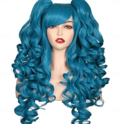 Long Curly Cosplay Wig with 2 Ponytails Wig Halloween Wigs