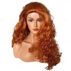 Long Fox Red Hair Curly Wavy Full Head Halloween Wigs for Women Cosplay Costume Party Hairpiece