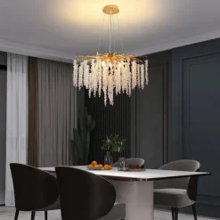 Long Hanging Rattan Crystal Chandelier 6 lamps 23.5 in/ 8 lamps 31.2 in G9 Modern Gold Chandelier Lighting Branches Restaurant Chandelier Hanging Lamps AC85-265V