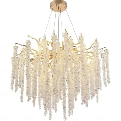 Long Hanging Rattan Crystal Chandelier 6 lamps 23.5 in/ 8 lamps 31.2 in G9 Modern Gold Chandelier Lighting Branches Restaurant Chandelier Hanging Lamps AC85-265V