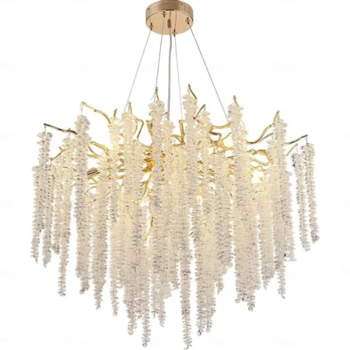 Long Hanging Rattan Crystal Chandelier 6 lamps 23.5 in/ 8 lamps 31.2 in G9 Modern Gold Chandelier Lighting Branches Restaurant Chandelier Hanging Lamps AC85-265V