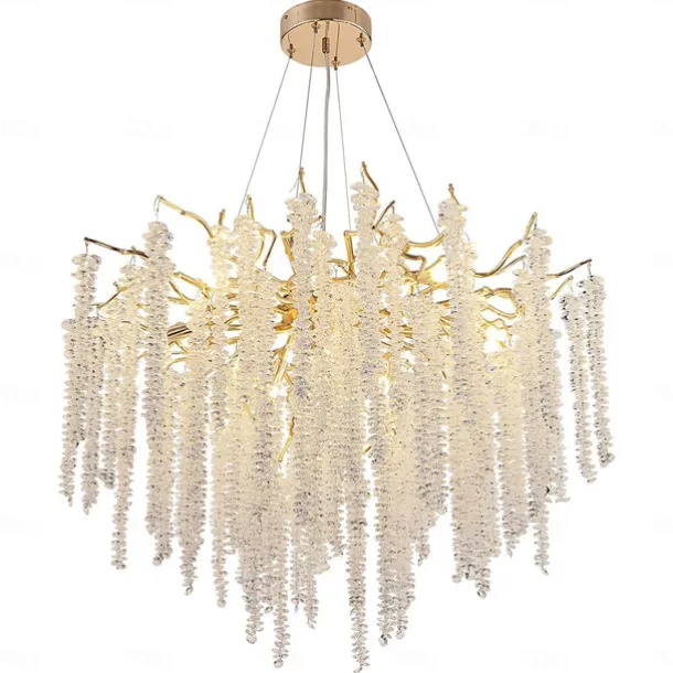 Long Hanging Rattan Crystal Chandelier 6 lamps 23.5 in/ 8 lamps 31.2 in G9 Modern Gold Chandelier Lighting Branches Restaurant Chandelier Hanging Lamps AC85-265V