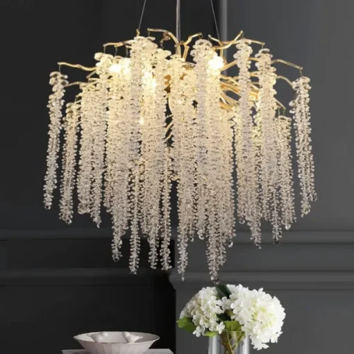 Long Hanging Rattan Crystal Chandelier 6 lamps 23.5 in/ 8 lamps 31.2 in G9 Modern Gold Chandelier Lighting Branches Restaurant Chandelier Hanging Lamps AC85-265V