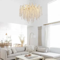 Long Hanging Rattan Crystal Chandelier 6 lamps 23.5 in/ 8 lamps 31.2 in G9 Modern Gold Chandelier Lighting Branches Restaurant Chandelier Hanging Lamps AC85-265V