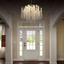 Long Hanging Rattan Crystal Chandelier 6 lamps 23.5 in/ 8 lamps 31.2 in G9 Modern Gold Chandelier Lighting Branches Restaurant Chandelier Hanging Lamps AC85-265V