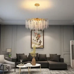 Long Hanging Rattan Crystal Chandelier 6 lamps 23.5 in/ 8 lamps 31.2 in G9 Modern Gold Chandelier Lighting Branches Restaurant Chandelier Hanging Lamps AC85-265V
