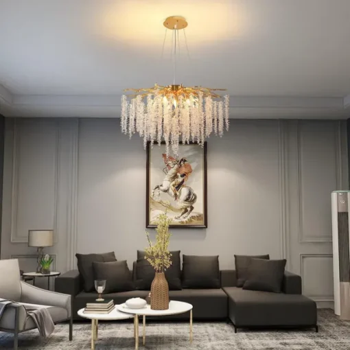 Long Hanging Rattan Crystal Chandelier 6 lamps 23.5 in/ 8 lamps 31.2 in G9 Modern Gold Chandelier Lighting Branches Restaurant Chandelier Hanging Lamps AC85-265V