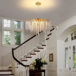 Long Hanging Rattan Crystal Chandelier 6 lamps 23.5 in/ 8 lamps 31.2 in G9 Modern Gold Chandelier Lighting Branches Restaurant Chandelier Hanging Lamps AC85-265V