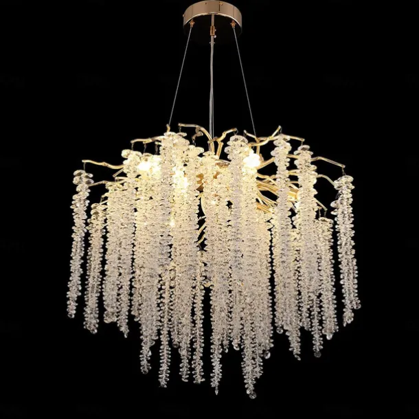 Long Hanging Rattan Crystal Chandelier 6 lamps 23.5 in/ 8 lamps 31.2 in G9 Modern Gold Chandelier Lighting Branches Restaurant Chandelier Hanging Lamps AC85-265V