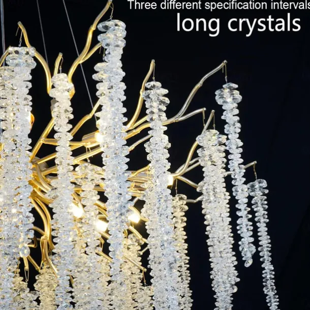 Long Hanging Rattan Crystal Chandelier 6 lamps 23.5 in/ 8 lamps 31.2 in G9 Modern Gold Chandelier Lighting Branches Restaurant Chandelier Hanging Lamps AC85-265V