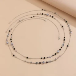 Long Necklace Imitation Pearl Women's Elegant Vintage Layered Cute Wedding Circle Necklace For Wedding Party Daily