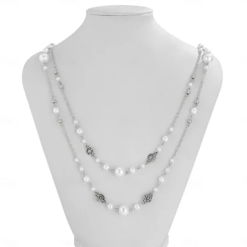 Long Necklace Imitation Pearl Women's Elegant Vintage Layered Cute Wedding Circle Necklace For Wedding Party Daily
