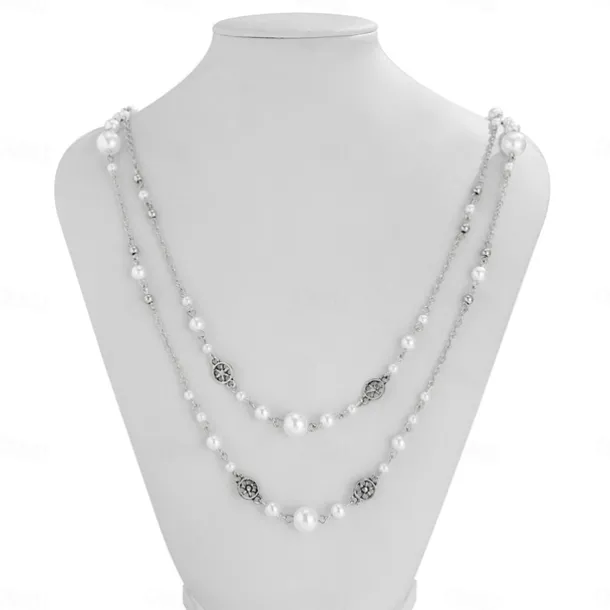 Long Necklace Imitation Pearl Women's Elegant Vintage Layered Cute Wedding Circle Necklace For Wedding Party Daily