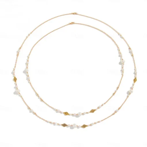 Long Necklace Imitation Pearl Women's Elegant Vintage Layered Cute Wedding Circle Necklace For Wedding Party Daily