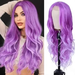 Long Wavy Wig for Women Middle Part Long Curly Wavy Wig Heat Resistant Synthetic Hair Looking Natural Fiber Wig Halloween Cosplay Party Wigs