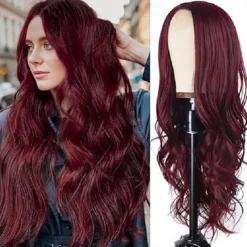 Long Wavy Wig for Women Middle Part Long Curly Wavy Wig Heat Resistant Synthetic Hair Looking Natural Fiber Wig Halloween Cosplay Party Wigs