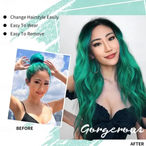 Long Wavy Wig for Women Ombre Green Middle Part Wigs Teal Wigs Long Curly Synthetic Heat Resistant Hair with Natural Hairline for Cosplay Party Everyday Use St.Patrick's Day Wigs