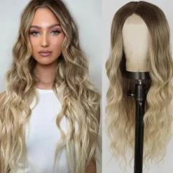 Long Wavy Wig for Women Ombre Green Middle Part Wigs Teal Wigs Long Curly Synthetic Heat Resistant Hair with Natural Hairline for Cosplay Party Everyday Use St.Patrick's Day Wigs