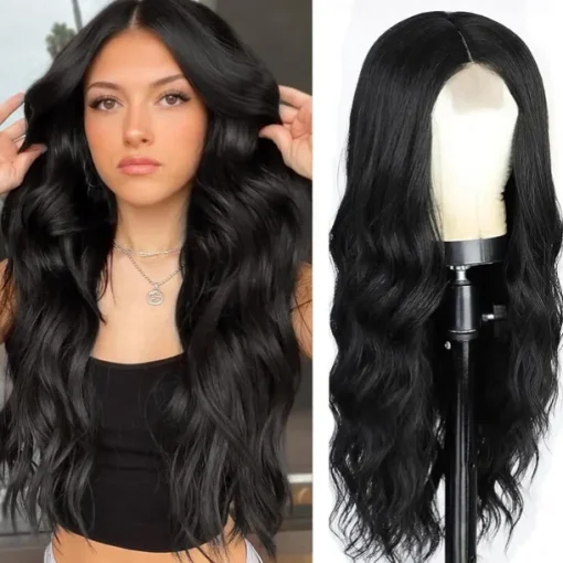Long Wavy Wig for Women Ombre Green Middle Part Wigs Teal Wigs Long Curly Synthetic Heat Resistant Hair with Natural Hairline for Cosplay Party Everyday Use St.Patrick's Day Wigs