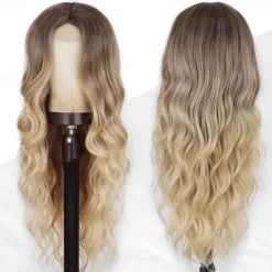 Long Wavy Wig Ombre blonde wig Middle Part Curly Wavy Hair for Women 24 Inch Long Blonde Wig Natural Looking Heat Resistant Hair for Girls Daily Party Use