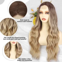 Long Wavy Wig Ombre blonde wig Middle Part Curly Wavy Hair for Women 24 Inch Long Blonde Wig Natural Looking Heat Resistant Hair for Girls Daily Party Use