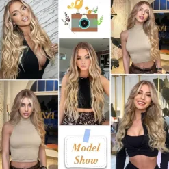 Long Wavy Wig Ombre blonde wig Middle Part Curly Wavy Hair for Women 24 Inch Long Blonde Wig Natural Looking Heat Resistant Hair for Girls Daily Party Use